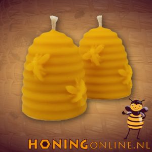Waskaars Bijenkorf Met Bijtjes Klein Model Echte Bijenwas