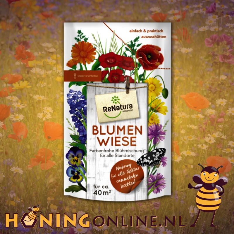 een bloemenweide zoals op deze foto zaai je met een zaden mengsel van renatura dat je hier online bestellen kan.