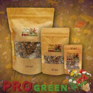 Bloemenzaad kopen voor een bijenmengsel van wilde bloemen. Deze professionele zaden van Progreen zijn geschikt voor 250, 50 of 10 vierkante meter bloemen voor wilde bijen en vlinders.