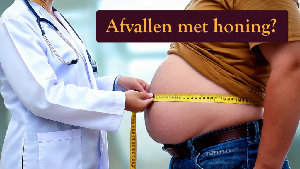 Afvallen met honing is mogelijk. De dokter controleert de buik omvang van een persoon die honing gebruikt om af te vallen.