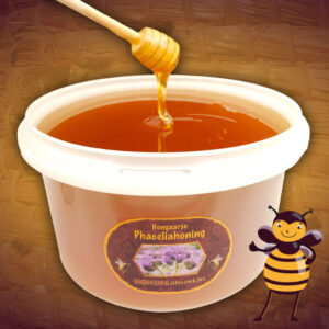 Phaceliahoning en emmer kopen. 5 kilo echte honing uit Hongarije met een mooie oranje kleur.